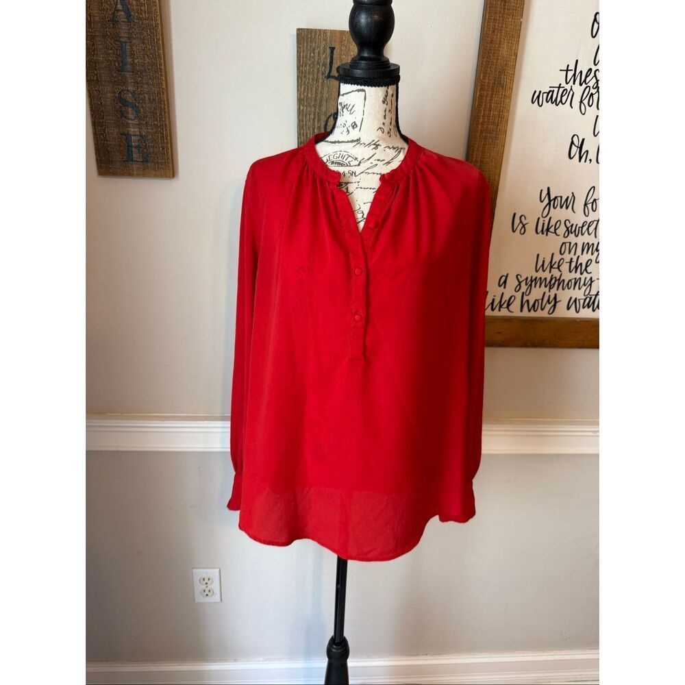 H&M Women's Creped Stand Collar Long Sleeve Blouse Top Bright Red Size 8